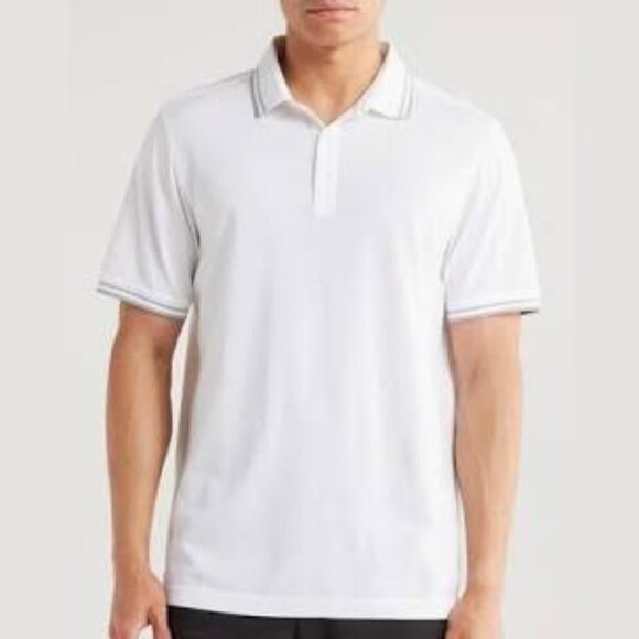 Theory Other - THEORY Mens Tipped Pima Cotton Pique Polo Shirt White Grey Collar Short Slv XL
